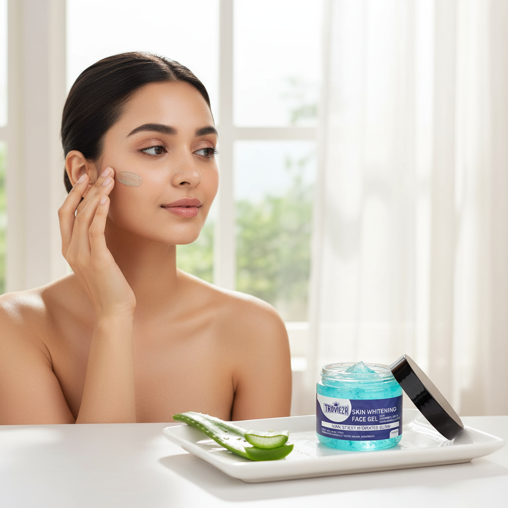 Trovieza Skin Whitening & Brightening Face Gel for Hydrated natural Glow, with Vitamin C, B5 & Hyaluronic, Non sticky, for all skin type, 100gm