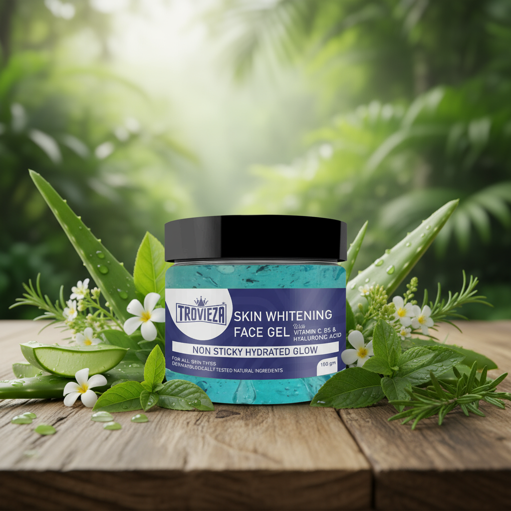 Trovieza Skin Whitening & Brightening Face Gel for Hydrated natural Glow, with Vitamin C, B5 & Hyaluronic, Non sticky, for all skin type, 100gm