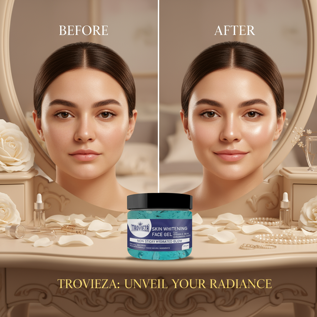 Trovieza Skin Whitening & Brightening Face Gel for Hydrated natural Glow, with Vitamin C, B5 & Hyaluronic, Non sticky, for all skin type, 100gm
